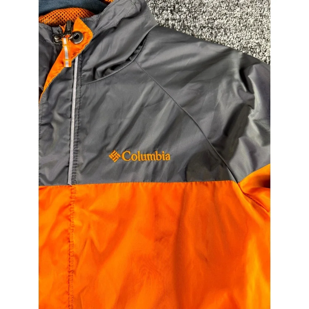 Columbia Sportswear Windbreaker Jacket Youth Medium 10/12 Orange Gray Hooded